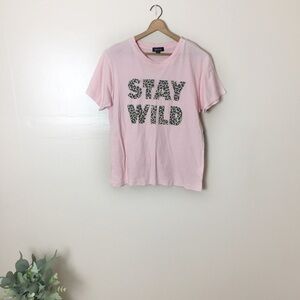 [Wildfox] Light Pink Cheetah Graphic Print Short Sleeve Casual T-shirt